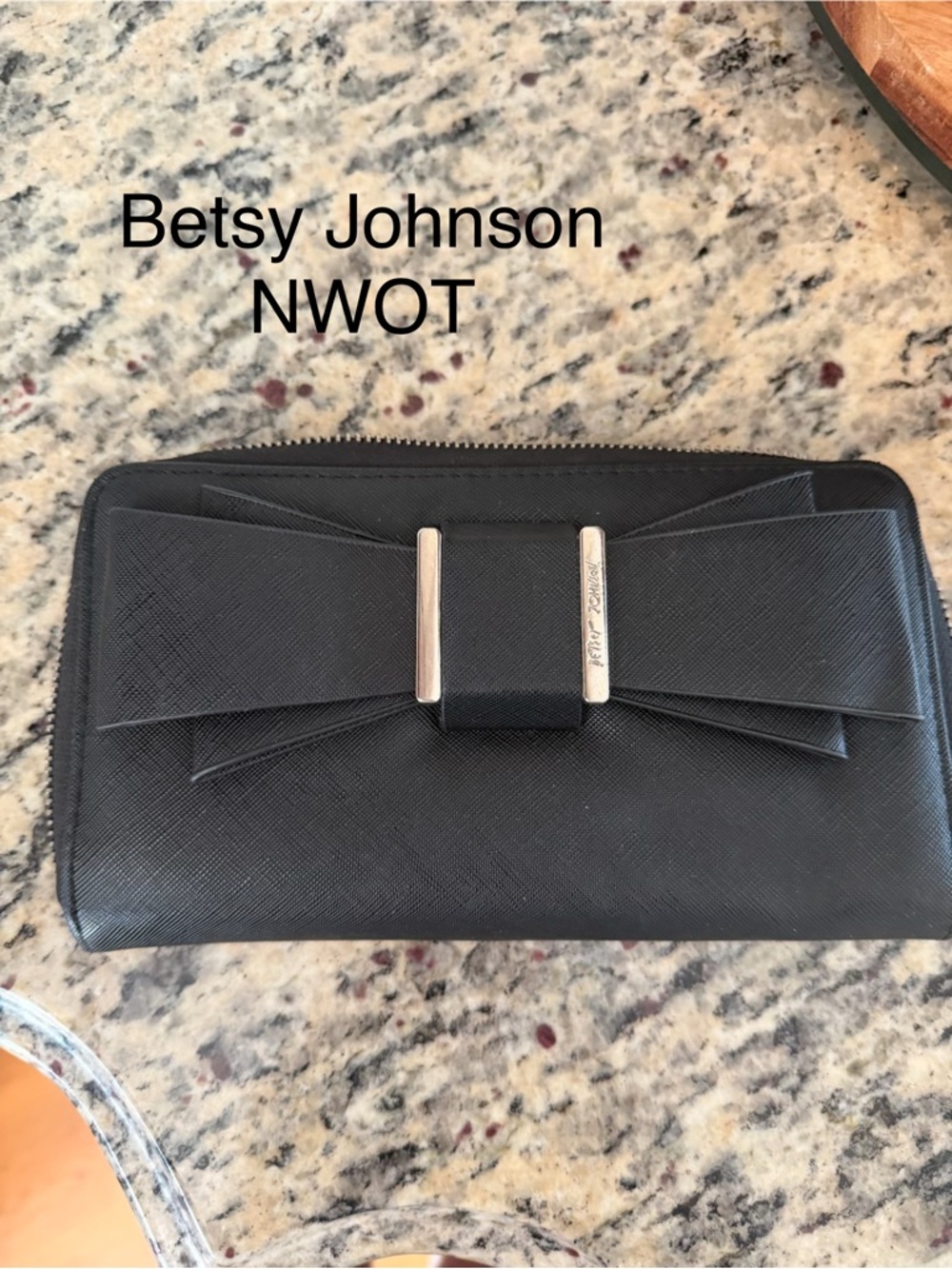 Betsey Johnson Black Bow Zip-Around Wallet